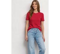 Kurzarmshirt STREET ONE, Damen, Gr. 44, salsa rot, Jersey, Obermaterial: 50% Baumwolle, 50% Modal, unifarben, normal hüftbedeckend, Rundhals, abgesteppte Kante, Shirts, Sommershirt mit feiner Raffung
