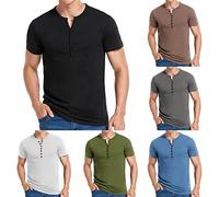 T Shirt Mit Knopfleiste Herren Kurzarm Sommer Herren Baumwolle T-Shirt Herren Casual Fashion Kragen Herren Kurzarm T-Shirt Jade Herren Leichte Henley-Oberteile für Fitnessstudio, Laufen