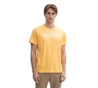 Rundhalsshirt TOM TAILOR, Herren, Gr. M, gelb (peachy orange), Single Jersey, Obermaterial: 100% Baumwolle, bedruckt, regular fit hüftbedeckend, Rundhals, Shirts Rundhalsshirt, mit Logoprint, Topselle