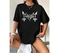 T-Shirt mit Mayhem-Bandlogo, aus hochwertigem Stoff, Rundhalsausschnitt, lockere Passform, bequem, mit auffälligem Aufdruck.