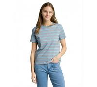 T-Shirt TOM TAILOR DENIM, Damen, Gr. L, blau braun multicolor stripe, Jersey, Obermaterial: 100% Baumwolle, gestreift, regular fit normal, Rundhals, Shirts T-Shirt (14236627-L) blau braun multicolor s