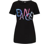 T-Shirt BONPRIX, Damen, Gr. 40/42 (M), schwarz bedruckt, Jersey, Obermaterial: 95% Baumwolle, 5% Elasthan, bedruckt, unifarben, loose fit Po-bedeckend, Rundhals, Shirts T-Shirt, lockerer Schnitt, Kurz