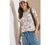 Cecil Damen T-Shirt mit Rundhals und Blätterprint in Weiß, Gr: S