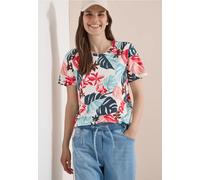 Cecil Kurzarmshirt Damen Rundhals 100% Baumwolle geblümt L (42) light alabaster weiß