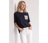 T-Shirt STREET ONE, Damen, Gr. 34, shadowed navy, Web, Obermaterial: 48% Baumwolle, 48% Modal, 4% Elasthan. Obermaterial 2: 60% Polyester, 40% Baumwolle, unifarben, comfort fit normal, Rundhals, norma