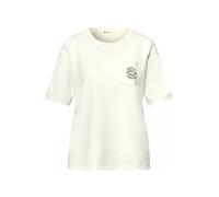 Kurzarmshirt STREET ONE, Damen, Gr. 40, weiß (sanftes weiß), Jersey, Obermaterial: 48% Polyester, 48% Viskose, 4% Elasthan, unifarben, normal hüftbedeckend, Rundhals, abgesteppte Kante, Shirts, Sommer