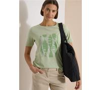 Kurzarmshirt CECIL, Damen, Gr. M (40), grün (raw matcha lime), Jersey, Obermaterial: 100% Baumwolle, bedruckt, normal hüftbedeckend, Rundhals, abgesteppte Kante, Shirts, Sommershirt mit Print (9139254