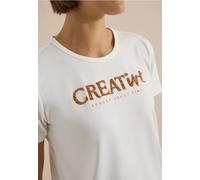Print-Shirt CECIL, Damen, Gr. M (40), weiß (vanilleweiß), Jersey, Obermaterial: 48% Baumwolle, 48% Modal, 4% Elasthan, bedruckt, normal hüftbedeckend, Rundhals, abgesteppte Kante, Shirts, Sommershirt