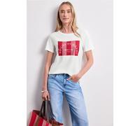 Kurzarmshirt STREET ONE, Damen, Gr. 36, sanftes weiß, Jersey, Obermaterial: 50% Baumwolle, 50% Modal, bedruckt, normal hüftbedeckend, Rundhals, abgesteppte Kante, Shirts, Sommershirt mit Print (345840