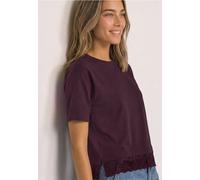 T-Shirt STREET ONE, Damen, Gr. 36, lila (rustic rouge), Web, 97% Baumwolle, 3% Elasthan, unifarben, regular fit normal, Rundhals, normaler Saum, Shirts T-Shirt, mit Rundhalsausschnitt, Topseller (4825