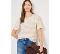 Cecil Damen Rundhalsshirt gestreift Rundhals Jersey 95% Baumwolle/5% Elasthan S (38) pearl beige