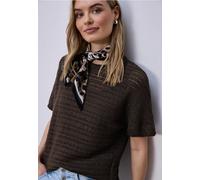 Street One Frauen T-Shirt mit Rundhals und Struktur in Braun, Gr: 42