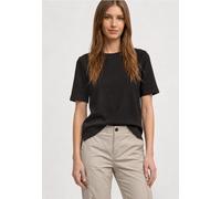 T-Shirt STREET ONE, Damen, Gr. 40, schwarz (schwarz coffee), Stoff, 65% Polyester, 30% Viskose, 5% Elasthan, Strukturmuster, regular fit normal, Rundhals, abgesteppt, Shirts T-Shirt, mit Rundhalsaussc