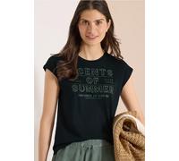 Rundhalsshirt CECIL, Damen, Gr. M (40), palm breeze grün, Web, 50% Baumwolle, 50% Modal, bedruckt, comfort fit normal, Rundhals, normaler Saum, Shirts Rundhalsshirt, mit Wording (19618127-M) palm bree