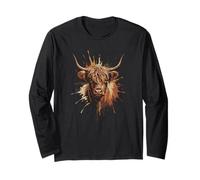 T-Shirt mit schottischem Highland Cow Splash Cattle für Damen und Herren Langarmshirt