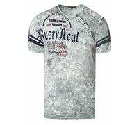 T-Shirt Herren Front Logo Print Verwaschen in Sommer Farben Knopfleiste Rundhals Petrol 245, Farbe:Grau, Größe S-3XL:S