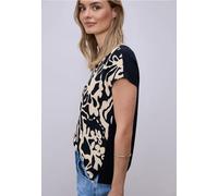 Print-Shirt STREET ONE, Damen, Gr. 38, shadowed navy, Stoff, 95% Viskose, 5% Elasthan, unifarben, comfort fit normal, V-Ausschnitt, abgesteppt, Shirts, mit Frontprint (20671061-38) shadowed navy