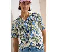 Cecil Damen T-Shirt mit Split Neck und Print in Beige, Gr: XS