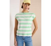 Cecil Rundhalsshirt Damen L (42) – 100% Baumwolle, gestreift, U‑Boot‑Ausschnitt, juicy lime