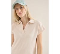 Poloshirt CECIL, Damen, Gr. L (42), pearl beige, Web, 69% Baumwolle, 31% Polyester, Strukturmuster, comfort fit normal, hoch geschlossener Ausschnitt, abgesteppt, Shirts, mit Struktur-Optik (94256239-