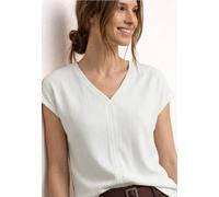Street One Damen-T-Shirt Strukturmix und Tape Weiß V-Ausschnitt Comfort Fit Gr. 42