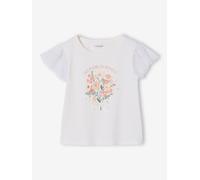 Vertbaudet T-Shirt mit T¸ll‰rmeln und Blumenmotiv, M‰dchen weiß 128