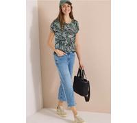 Cecil Damen Kurzarmshirt V-Ausschnitt mit Spitzendetail Jersey 50% Baumwolle/50% Modal Grün XXL