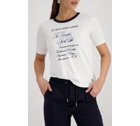T-Shirt MONARI, Damen, Gr. 36, marine, Web, Obermaterial: 95% Viskose, 5% Elasthan, unifarben, regular fit taillenbedeckt, Rundhals, eingesetzt abgesteppte Kante, Shirts T-Shirt, Regular fit mit Stras