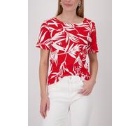 T-Shirt MONARI "Shirt Blätter allover", Damen, Gr. 34, rot gem, Web, Obermaterial: 100% Baumwolle, gemustert, regular fit taillenbedeckt, Rundhals, eingesetzt abgesteppte Kante, Shirts T-Shirt, Regula
