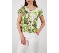 T-Shirt MONARI "Shirt Blume Allover", Damen, Gr. 38, grün gem, Web, Obermaterial: 50% Baumwolle, 50% Modal, gemustert, regular fit taillenbedeckt, Rundhals, eingesetzt abgesteppte Kante, Shirts T-Shir