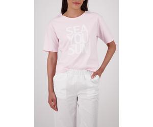 T-Shirt MONARI "Shirt Druck platziert", Damen, Gr. 36, rosa, Web, Obermaterial: 100% Baumwolle, unifarben, regular fit taillenbedeckt, Rundhals, eingesetzt abgesteppte Kante, Shirts T-Shirt, Regular f