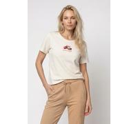 T-Shirt MONARI "Shirt Macarons", Damen, Gr. 34, beige (weiß), Web, Obermaterial: 100% Baumwolle, unifarben, regular fit taillenbedeckt, Rundhals, eingesetzt abgesteppte Kante, Shirts T-Shirt, Regular