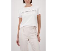 T-Shirt MONARI "Shirt Schmuckschrift", Damen, Gr. 36, off, weiß, Web, Obermaterial: 50% Baumwolle, 50% Modal, unifarben, regular fit taillenbedeckt, Rundhals, eingesetzt abgesteppte Kante, Shirts T-Sh