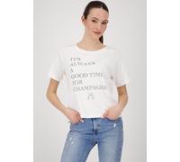 T-Shirt MONARI "Shirt Schmuckschrift", Damen, Gr. 38, off, weiß, Web, Obermaterial: 100% Baumwolle, unifarben, regular fit normal, Rundhals, eingesetzt abgesteppte Kante, Shirts T-Shirt, Regular fit m
