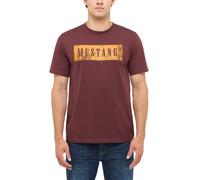 T-Shirt MUSTANG, Herren, Gr. M, braun (decadent chocolate), Jersey, Obermaterial: 100% Baumwolle, bedruckt, regular fit hüftlang, Rundhals, Shirts T-Shirt, mit großem Logoprint vorn in Used-Optik, Bau