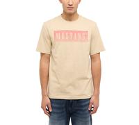 T-Shirt MUSTANG "MU-Austin Block Logo", Herren, Gr. L, beige (weiß pepper), Jersey, Obermaterial: 100% Baumwolle, kontrastfarbene Details, normal normal, Rundhals, Shirts T-Shirt, Regular fit (2897660