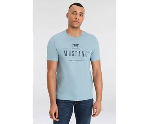 T-Shirt MUSTANG "MU Style Alex C Print", Herren, Gr. 3XL (64/66), blau (smoke blau), Jersey, Obermaterial: 100% Baumwolle, bedruckt, Rundhals, Shirts T-Shirt, Kurzarm-Design, bequeme Passform, bedruck