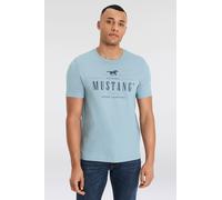 T-Shirt MUSTANG "MU Style Alex C Print", Jungen, Gr. XL (56/58), blau (smoke blau), Jersey, Obermaterial: 100% Baumwolle, bedruckt, Rundhals, Shirts T-Shirt, Kurzarm-Design, bequeme Passform, bedruckt