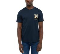 T-Shirt MUSTANG "Stlye Austin", Herren, Gr. L, schwarz saphire, Jersey, Obermaterial: 100% Baumwolle, bedruckt, regular fit normal, Rundhals, gerader Abschluss, Shirts T-Shirt, mit Logo Print (8918142