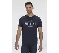 T-Shirt MUSTANG "Style Alex C Print", Herren, Gr. M (48/50), blau (mood indigo), Jersey, Obermaterial: 100% Baumwolle, regular fit, Rundhals, Shirts T-Shirt, Regular Fit, Kurzarm-Design, Casual Stil, 