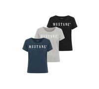 T-Shirt MUSTANG "T-Shirt Style Alma 3P 3er Pack", Damen, Gr. L, bunt (schwarz, grau, dunkelblau), Obermaterial: 100% Baumwolle CO., Shirts T-Shirt (86918765-L) schwarz, grau, dunkelblau