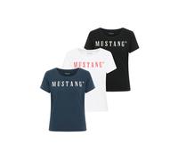 T-Shirt MUSTANG "T-Shirt Style Alma 3P 3er Pack", Damen, Gr. M, bunt (schwarz, weiß, dunkelblau), Obermaterial: 100% Baumwolle CO., Shirts T-Shirt (38212167-M) schwarz, weiß, dunkelblau