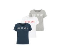 T-Shirt MUSTANG "T-Shirt Style Alma 3P 3er Pack", Damen, Gr. XS, bunt (weiß, grau, dunkelblau), Obermaterial: 100% Baumwolle CO., Shirts T-Shirt (66326357-XS) weiß, grau, dunkelblau