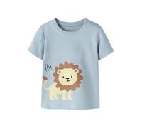 T-Shirt NAME IT "NBMHOS SS TOP BOX", Jungen, Gr. 68, blau (blau fog), Jersey, Obermaterial: 95% Baumwolle, 5% Elasthan, bedruckt, regular fit normal, Rundhals, Shirts T-Shirt, Baumwollmischung, regula