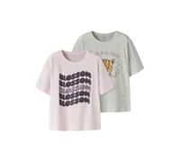 T-Shirt NAME IT "NKFBENNA 2P SS NREG TOP BOX PB", Jungen, Gr. 146/152, tender touch pack:light grau melange, Jersey, Obermaterial: 100% Baumwolle, bedruckt, meliert, normal normal, Rundhals, Shirts T-