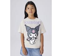 T-Shirt NAME IT "NKFDYKRA KUROMI SS NREG TOP NOOS SKY", Mädchen, Gr. 122/128, beige (pumice stone), Jersey, Obermaterial: 95% Baumwolle, 5% Elasthan, bedruckt, unifarben, Basic taillenbedeckt, Rundhal