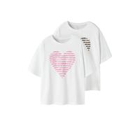 T-Shirt NAME IT "NKFFAHIRAZ 2P SS NREG TOP BOX", Jungen, Gr. 134/140, hellweiß print:zebra heart, leo heart, Jersey, Obermaterial: 100% Baumwolle, bedruckt, unifarben, Basic normal, Rundhals, Shirts T