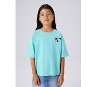T-Shirt NAME IT "NKFTARA SS RLX TOP PS NOOS", Mädchen, Gr. 134/140, pool blau, Jersey, Obermaterial: 100% Baumwolle, bedruckt, unifarben, bequem hüftbedeckend, Rundhals, angeschnitten, Shirts T-Shirt,
