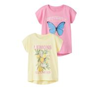 T-Shirt NAME IT "NKFVOTIA 2P CAPSL TOP", Jungen, Gr. 158/164, pink drink pack:double cream, Jersey, Obermaterial: 100% Baumwolle, bedruckt, loose fit normal, Rundhals, Shirts T-Shirt, Baumwolle, loose