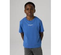 T-Shirt NAME IT "NKMBRODY SS NREG TOP NOOS", Jungen, Gr. 116, blau (delft), Jersey, Obermaterial: 100% Baumwolle, bedruckt, unifarben, regular fit hüftlang, Rundhals, abgesteppte Kante, Shirts T-Shirt